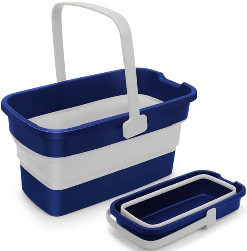 Collapsible Mop Bucket for Cleaning with Handle, 3 Gallon | Silicone Square Wash Bucket for Windows Cleaning Car Washing|Cleaning Supplies Organizer Plastic Water Bucket for Storage - color: Blue
