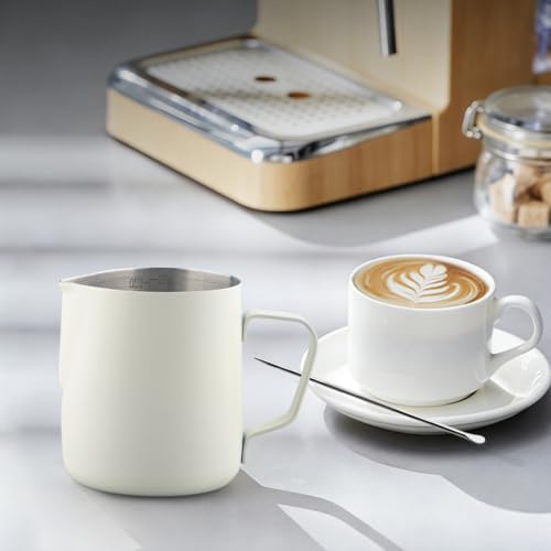 Milk Frothing Pitcher 12oz/350ml Stainless Steel Steaming Cup | Thickened Jug Steaming Pitcher with Latte Art Pen for Cappuccino/Latte/Espresso (White) - size: 12oz/350ml
