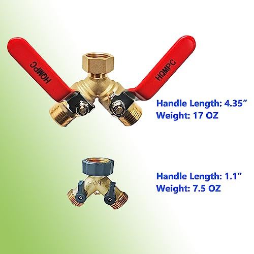 Garden Hose Y Valve Splitter With Stainless Steel Long Handle - Brass 2 Way Water Adapter, 3/4" GHT Thread - size: 0.75 Inch