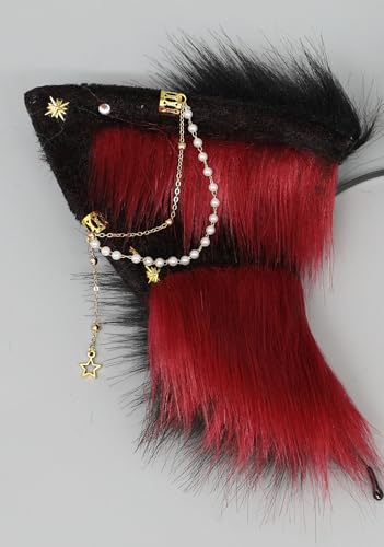 Handmade Wolf Ears Headband Fox Ear Hairband Wolf Cosplay Props - color: Red