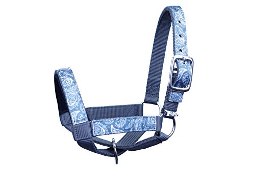 Double Layer Heavy Duty Padded Overlay Printed Nylon Cow Halter - 6 Month Warranty - color: Paisley and Charcoal, size: Medium (Calf)