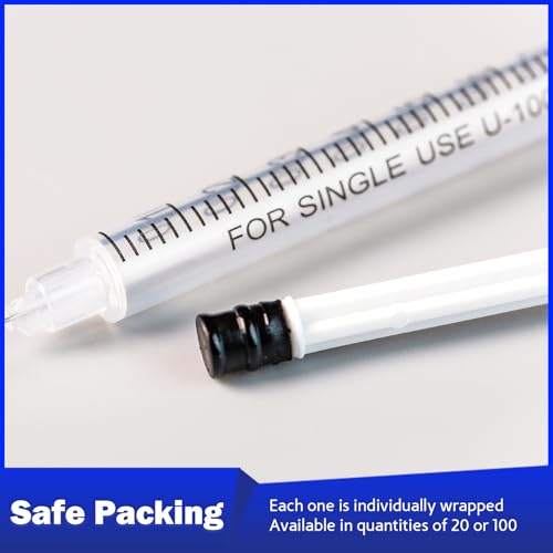 Syringes 1ml 31 Gauge 1/2 Inch 13mm Disposable Lab Supplies, Pack of 100 | U-100, Single-Use, Smooth & Leak-Proof, Individually Wrapped - size: 1ML 31G 1/2" 13MM