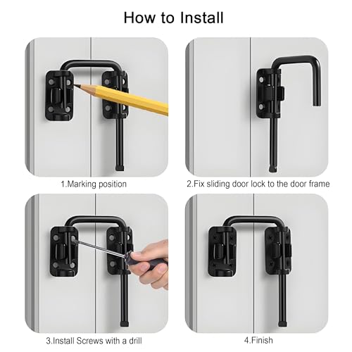 Patio Sliding Door Loop Lock, Thickened Anti-Rust Sliding Gate Latch for Fence,Garden, Bathroom, Outdoor, Garage, Window (Black,2 Pack) - color: Patio Bolt - 2 Pack