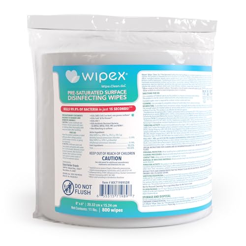 Wipex Gym Wipes Disinfecting Refills for Fitness Equipment & Commercial Gyms, EPA Registered Antibacterial Wipes, Kills Germs in 15 Seconds, Bulk 800 Count Roll for Dispensers - size: 800 Count (Pack of 1)