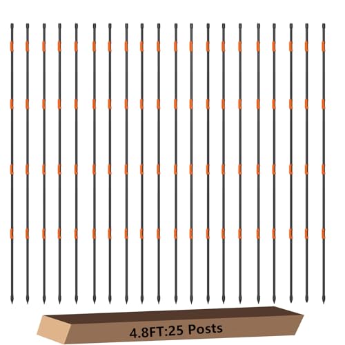 25Pack 58Inch Electric Fence Posts w/ 100 Adjustable Insulator for Yard | 4.8ft Electric Garden Fences Stakes for Deer,Sheep,Livestock,Farm,Backyard and Vegetable - color: 25Pcs 57.5inch Electric Fence Posts