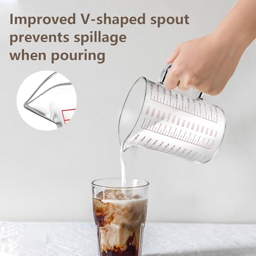 WhiteRhino Glass Measuring Cup,6Cup/1500ml/50oz Liquid Measuring Cups, Measuring Cup With Handle and V-Shaped Spout, Glass Beaker with Three Scales (OZ, Cup, ML), Dishwasher/Freezer/Microwave Safe - color: 6 Cup / 1500ml / 50oz - Glass