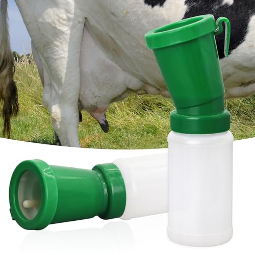 2 Pack Teat Dip Cup Non-Return Teat Dipper Nipple Cleaning Disinfection Cup | Non Reflow Dip Cup Reusable Squeeze Bottle Design Leak-Proof Pre Milking Teat Dipper for Cow Sheep Goat Cattle (Green) - color: green
