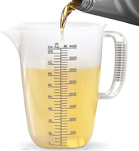 WhiteRhino 1 Gallon 134oz Measure Pitcher,US Conversion Chart, Extra Large Plastic Measuring Cup-Strong Food Grade, Graduated Mixing Pitcher for Lawn, Pool Chemicals,Home Hobbies,Motor Oil and Fluids - color: 1 Gallon / 134oz - Style 2