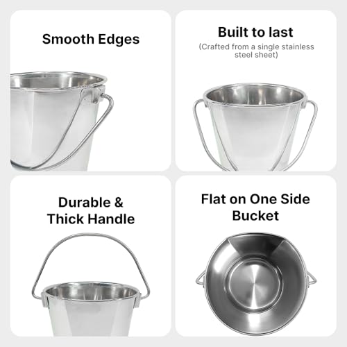Half Gallon Stainless Steel Bucket - Flat-Side Metal Bucket 2 Quart | Rust-resistant & Durable Bucket For Food Prep Cleaning Feeding & Watering Pets & Livestock - For Crates Kennel Cages & Fences - size: 2 Quart