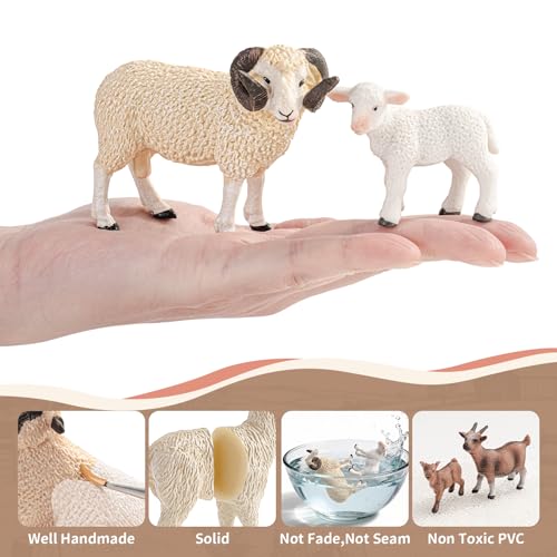 8PCS Realistic Sheep Goat Figurines Alpaca Figures Llama Figurines | Solid Farm Animals Toys for Toddlers 3-5, Educational Animal Family Set for Kids, Cake Toppers Party Favors for Boys Girls - style: Sheep Goat Alpaca