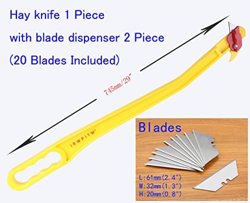 Hay Knife, 29" Hayknife and 20 Blades, Net Wrap & Baling Twine Cutter, Open Big Hay Bale Tool, Cutting Round Hay Net, Cut Mesh, Hay String, Livestock Farmer Knife for Horse Cow Goat Cattle Farm