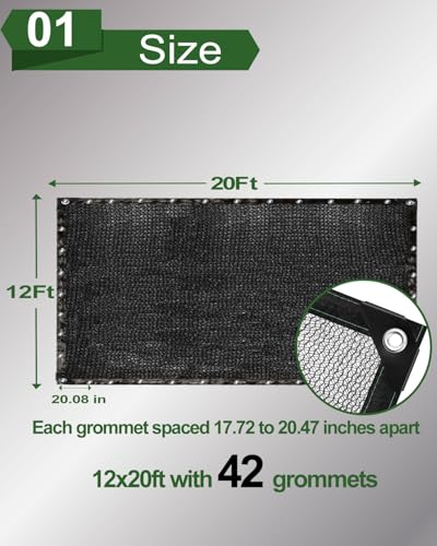 vensovo 30% Black Shade Cloth, 12 x 20 ft HDPE Sunblock Mesh | Light shade for vegetables, flowers and young plants, helping reduce harsh sunlight while allowing airflow and rain through - color: 30% Shade, size: 12′x20′