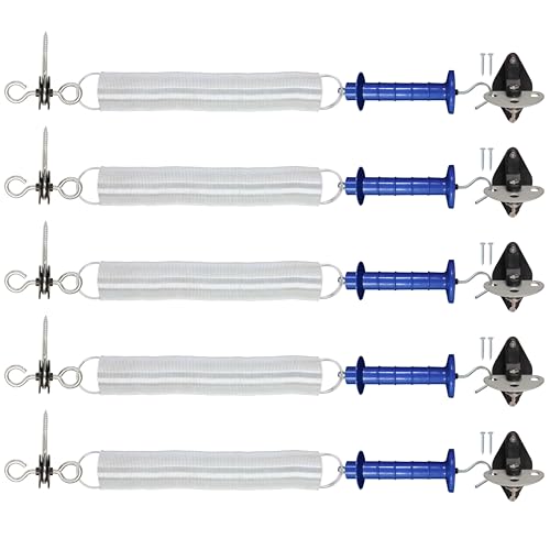 5 Pack Electric Fence Gate Kit, with Spring Gate Handle, 2 Anchor Insulators and 23 Feet Tension Big Spring，for Electric Fence Gate Livestock Fence Agricultural Fencing and Pasture - style: PK5 Spring Gate Kit