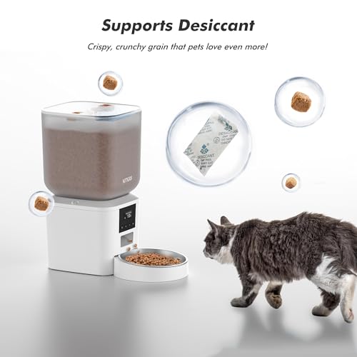 Automatic Dog Feeder - 8L/34 Cups Large Capacity Automatic Cat Food Dispenser with LCD Screen, Large Food Tray, Battery Operated, Timed Cat Feeder, Up to 50 Portions 6 Meals Per Day, Keeps Fresh - color: White