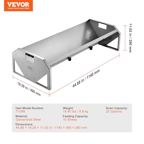 VEVOR Livestock Feeding Trough, 22 Gallon Capacity, 45" Hay Feeder, Heavy Duty Steel Livestock Trough, Galvanized Steel Sheep Feeder Trough Feeding up to 10 Goats for Horse Sheep Hog Farm Sheds Pen - size: 1 Count (Pack of 1)