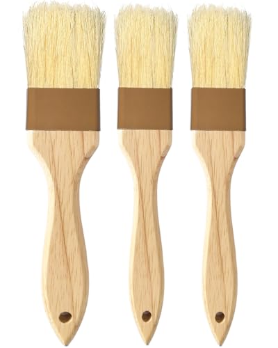 Pastry Basting Brush Natural Bristle - Food Grade Wooden Handle, Heat Resistant, Non-Shedding & Durable Kitchen Utensils for Cooking, Baking, Butter, BBQ, Oil Sauce & Egg Wash (1", 1.5", 3 Pack)