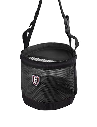 Harrison Howard Horse Muzzle Feed Bag Nylon Mesh Grain Feed Bag with Padded Neck Strap Adjustable Belt Black Small - color: Black, size: Small
