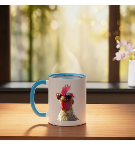 Chicken Hen Female Chick Farm Cluck Farmer Cute Chickens Ceramic Mug, Blue/White, 11oz - color: Blue/White, size: 11 Ounces