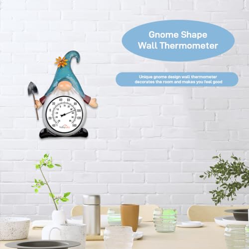 Indoor Outdoor Thermometer, Gnome Wall-Mounted Thermometer | No Batteries Required, Decorative for Patio, Living Room, Garden Greenhouse, Wine Cellar - style: Gnome-Shape