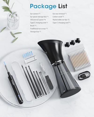 Ear Cleaner with Camera & Irrigation. Wax Removal & Overheat Protect | Complete Ear Cleaning Kit, Visual, Waste Collection Tank, Overheat Auto-Shutoff, IPX7 Waterproof, FSA-HSA Ear Wax Removal - color: Semi-transparent Black