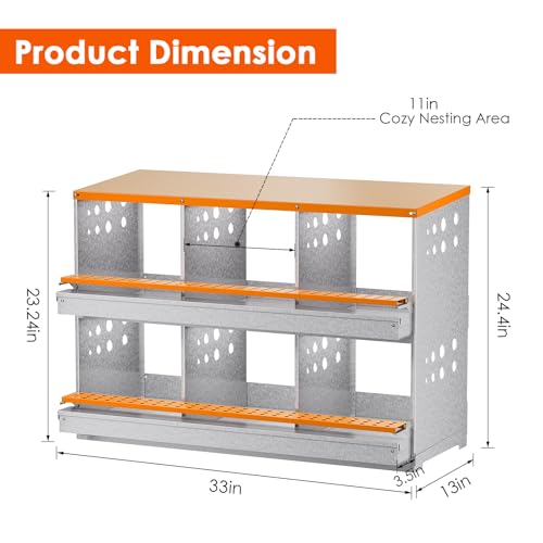 Chicken Nesting Box, 6 Compartment Metal Nesting Boxes for Chickens Laying Eggs, Rust Proofed Nest Box with Roll Away Egg Collection Laying Box for Chicken Coop