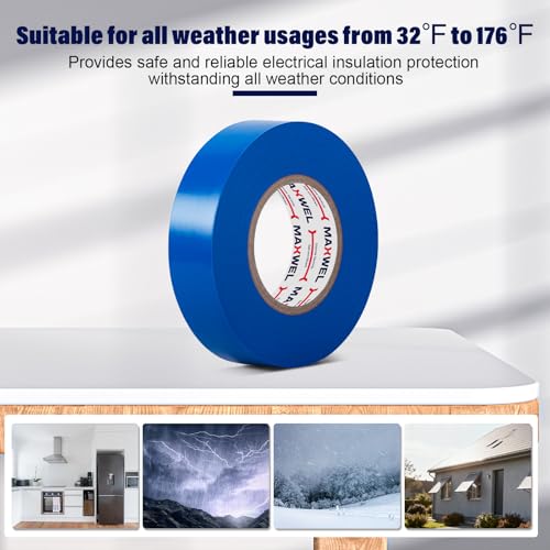 Blue Electrical Tape, Professional Grade Vinyl Wire Insulating | 3/4" x 66 FT 2 Rolls, Waterproof Flame Retardant PVC Electric Tape for Home and Industrial Electrical Repairs, Color Coding - color: Blue