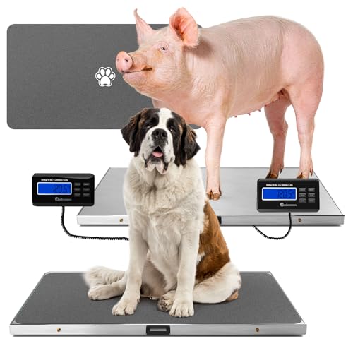 Adamson Livestock Scale 1100 lb / 500 kg – Heavy Duty Digital Dog Scales for Large Breed, for Sheep, Pigs, Goats – Tare, Hold & PCS – Battery or AC Powered (Batteries & Power Adapter Included)