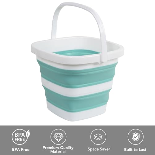 Collapsible Bucket, 1.32 Gallon 5L Small Mop Bucket for Cleaning, Car Washing, Portable Tub for Camping, RV, Beach, Sand, Fishing, Garden, Space Saving Plastic Water Basin Ice Buckets - color: Green, size: 5L