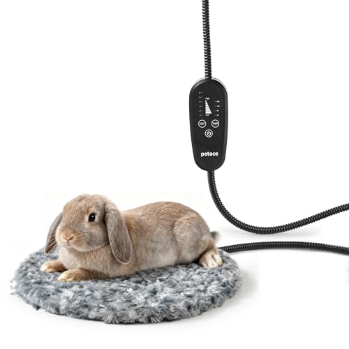Adjustable Temperature Cat Heating Pad, 11.8"x11.8", 30W, Light Gray | 6 Heat Settings, 4 Timer Options, Chew-Resistant Cord, Rosebud Fabric Surface, Ideal for Small Cats & Rabbits - size: XS – Round 11.8"