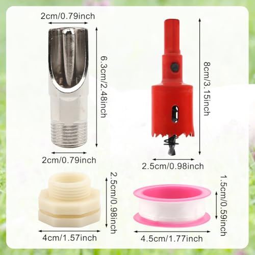 Pig Nipple Waterer for Barrel Kit, 3Pack Stainless Steel Automatic Pig Waterer System with 1 Hole Opener & PTFE Tapes, Pigs Drinker Feeder Water Tank Connector for Hog Goat Sows Piglets