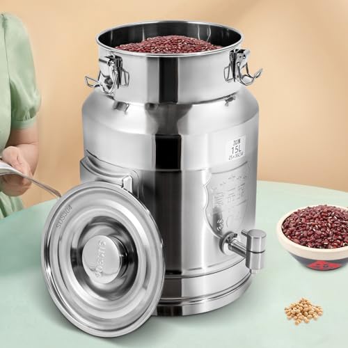 3.96 Gallon Milk Can - 304 Stainless Steel Milk Bucket with Sealed Lid, Milk Transport Barrel with Spigot for Liquid Storage, Ideal for Milk, Wine, and Beverages - size: 3.96 Gallon