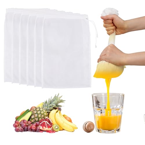 6Pack Nut Bag Strainer 8 x 6 Inch Cheesecloth Bags for Straining Nylon Cheese Cloth Bags Reusable Nut Milk Bag 200 Mesh Fine Mesh Bag for Straining Fruit Juice Cheese Coffee Tofu Yogurt Tea - size: 8 x 6 Inch
