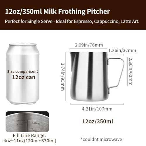 watchget 12oz Milk Frothing Pitcher Stainless Steel Espresso Steaming Jug | Internal Scale, Milk Coffee Cappuccino Latte Art Barista Steam Pitchers,Barista Coffee Bar Accessories, 350ml, Matte Silver - color: Matte Silver, size: 11.8 Ounces