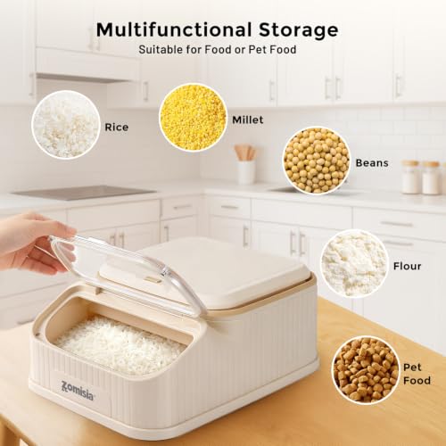 ZOMISIA 15lbs First-in, First-out Dog Food Storage Container | FIFO System Easy Dispense Base for Freshness, Cat Food Storage Containers with Transparent Lid and Scoop