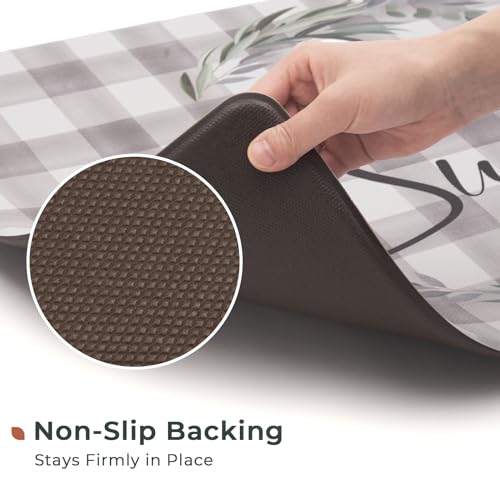 FRESHMINT Kitchen Mats Sets 2 Piece Cushioned Anti-Fatigue Comfort Mat for Home & Office Ergonomically Engineered Memory Foam Kitchen Rug Waterproof Non-Skid, 30" by 17" + 47" by 17", Check Sweet Home - color: Check Sweet Home