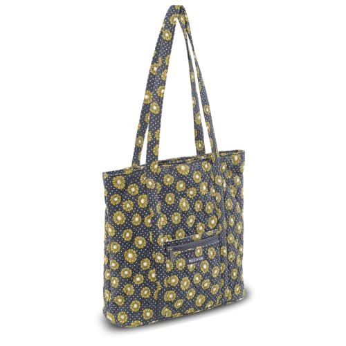 Bella Taylor Large Tote, Quilted Shoulder Bag for Women | Lightweight, 6-pocket large quilted purse, machine washable, zippered top, ultimate organization, durable construction - color: Dotted Daisy Charcoal