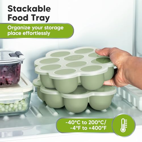 KeaBabies Silicone Food Freezer Trays with Lid, 2oz x 10 Pods (Sage) | Baby Food Storage Containers, Easy Puree Meal Prep, Breast Milk Silicone Freezer Molds, Dishwasher, Microwave Safe, BPA-Free - color: Sage