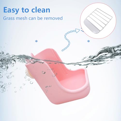 Hamiledyi 2PCS Rabbit Hay Feeders Rack 2 in 1 Feeder Bowls Double Bunny Feed Holder Grass Food Supplies for Chinchillas Guinea Pig Hamsters (Pink+Blue) - color: Blue&Pink