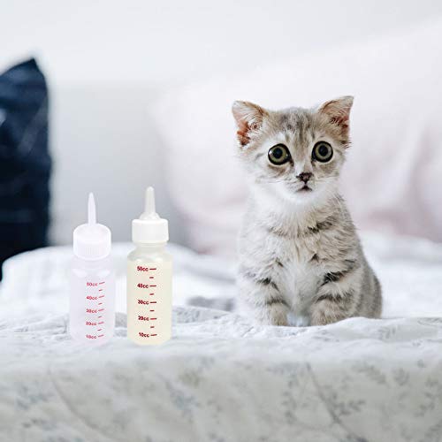 POPETPOP Pet Nursing Bottle Kit 6-Piece 50ml/1.7oz | Flexible nipples, Newborn puppies kittens and rabbits, Flexible material
