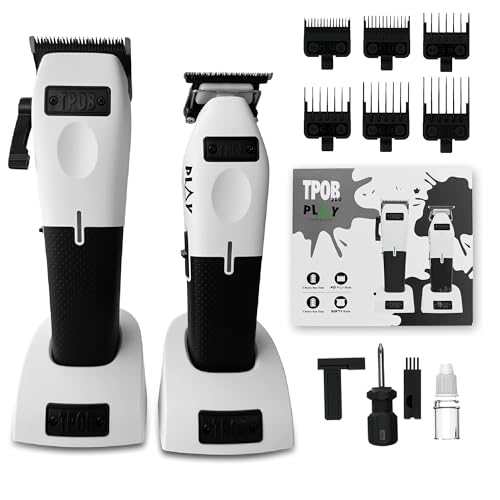 TPOB Play Barber Hair Clippers & Trimmer for Men 7500 RPM with Rubber Grips (White 2 Set) - color: White 2 Set