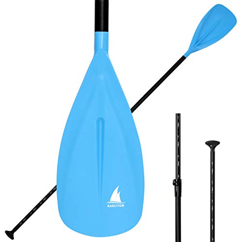 Karltion SUP Paddle - 3-Piece Adjustable Aluminium SUP Paddle with Glass Fiber Blade for Surfing, Floating, Water Sports - color: Blue