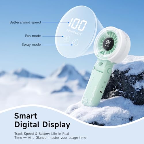 HandFan 4000mAh Handheld Turbo Misting Fan, 100 levels Adjustable High Speed Mister Fan, Portable Spray Water Mist Fans, Foldable Mini Hand Fans for Summer Beach Travel Concerts Disney(Green) - color: Green