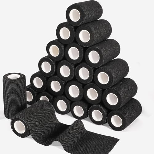 24 Rolls Self Adhesive Bandage Wrap, 4 Inch x 5 Yards Black Athletic Tape Grip Tape, Flexible Non Woven Cohesive Bandage Wrap - color: Black, size: 4 Inch