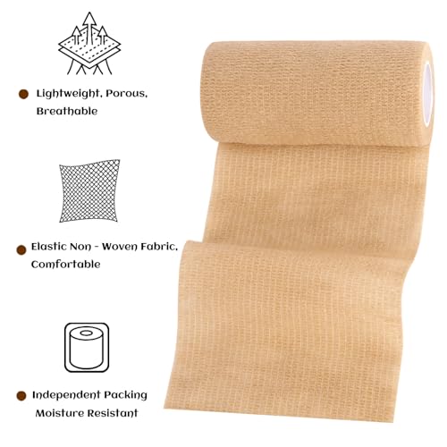 Elastic Self Adhesive Bandage Wrap 4 Inch, Breathable Non Woven Cohesive Bandage, Vet Wrap for Dogs, Ankle Sprains Swelling, Sports Athletic Tape (24 Count Brown) - color: 4 Inch-24 Count Brown