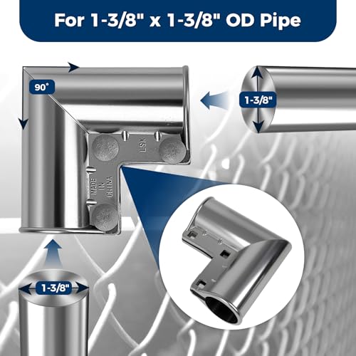 Aluminum Chain Link Fence Gate Corners for 1-3/8" x 1-3/8" OD Pipe, 90 Degree Gate Elbow Kit with Gloves, Bolts and Nuts, 8 Pack