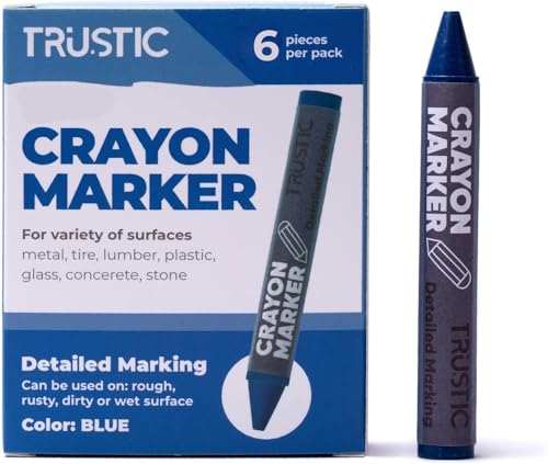 Universal Crayon Wax Marker for Industrial and Craft Detailed Marking on Lumber Metal Carton Ceramics Concrete Glass Plastic Tire, 4 x 1/2", Pack of 6 (Blue) - color: Blue