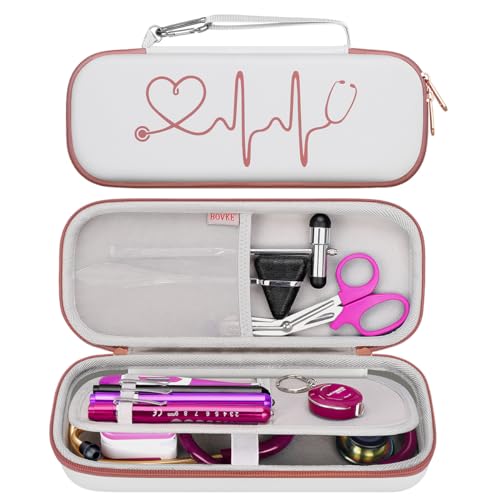 BOVKE Stethoscope Case for 3M Littmann Classic III Monitoring, Lightweight II S.E, Cardiology IV Diagnostic, MDF Acoustica Stethoscopes, Space for Nurse Essentials and Medical Supplies, White Rosegold - color: White Rosegold