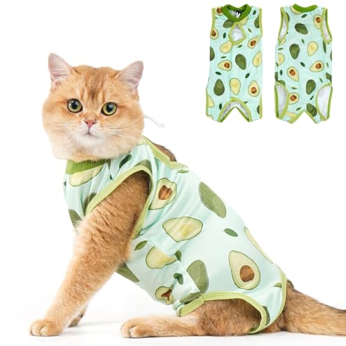 Avont Cat Recovery Suit - Kitten Onesie for Cats After Surgery | Stop Licking, Protects Stitches, S: Neck 8.5"-10.2"/Chest 11.5"-13"/Back 8", Soft & Breathable, Hook & Loop, Avocado - color: Avocado, size: Small