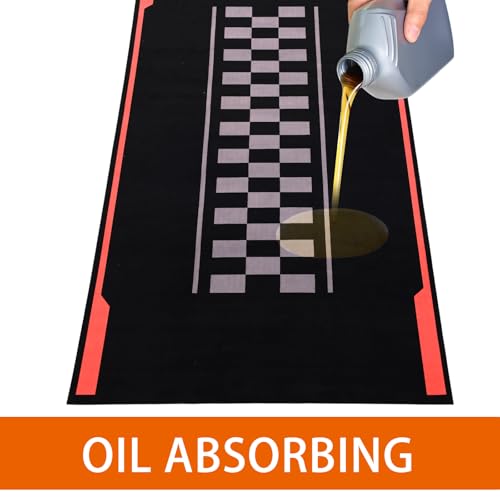 Drydiet Motorcycle Mat Garage Floor Rug Washable Parking Mats for Garage Floors Non Slip Oil Absorbent Pad Rubber Backing Layer Protects Floor(Track Style,78 x 31 Inch) - size: 78 X 31 Inch, style: Track Style