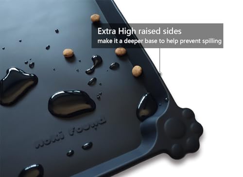 Hoki Found L Silicone Non Slip Pet Dog Cat Bowl Mats - Placemat, Waterproof Food Mats for Carpet - Black - color: Black, size: 22" x 14"